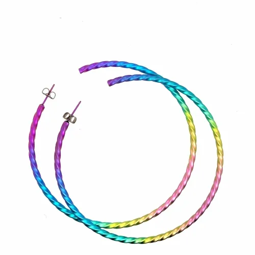 Large Twisted Rainbow Hoop Earrings
